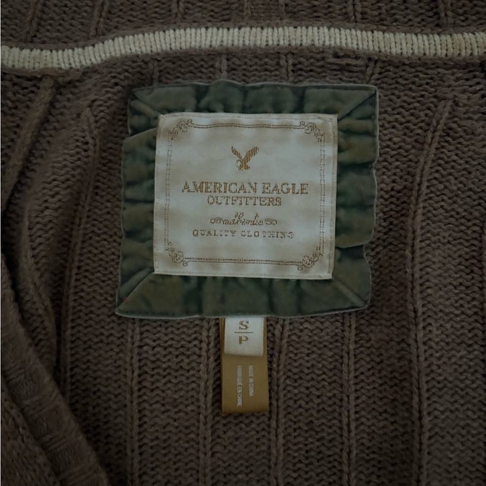 Vintage Y2K Taupe V-Neck Hooded Sweater - Picture 2 of 4